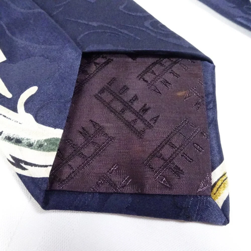 Burma Bibas Navy Multi-Color 100%‎ Silk Geometric Print Neck Tie